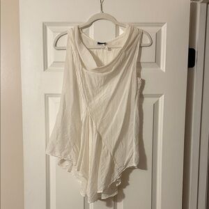 Elegant White Draped Sleeveless Top Asymmetric Cotton/Silk Anthropologie Brand